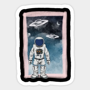 Floating astronaut Ufo alien abduction funny cute spaceship moon mars cosmic space Sticker